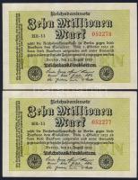 Német Birodalom / Weimari Köztársaság 1923. 10.000.000M (2x) "Hakensterne" vízjellel, egymás utáni sorszámokkal T:I