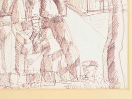 Szabó Zoltán, Angyalföldi (1929-2014): Tripolisz siratása, 1978. Filctoll, papír, jelzett. 35×28 cm ...