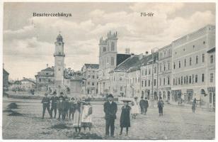 1912 Besztercebánya, Banská Bystrica; Fő tér, Ehrenwald Gyula, Fischer Alajos, Schäffer J. József üzlete, városháza / main square, shops, town hall (kis szakadás / small tear)