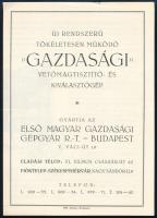 cca 1930 Első magyar gazdasági gépgyár rt. vetőmagtisztító- és kiválasztógép ismertető 4p.