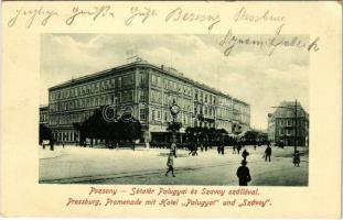 Pozsony, Pressburg, Bratislava; Sétatér, Palugyai és Szavoy szálloda, cafe / promenade, hotels, cafe (Rb)