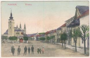 1914 Podolin, Podolínec (Szepes, Zips); Fő utca, templom. Pollák Lajos kiadása / main street, church