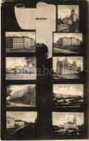 Sambir, Szambir, Sambor; Ulica Lwowska, Ratusz, Rynek Linia A-B., CK Dyrekcja Skarbu / street view, town hall, market square, Central Committee of the Treasury,, multi-view postcard (ázott / wet damage)