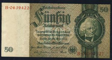 Német 3. Birodalom 1933. 50M (3x) háborús nyomatok egymás utáni sorszámokkal T:II+ (egyszer hajtva, törve nem)