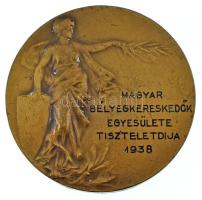 1938. "Magyar Bélyegkereskedők Egyesülete tiszteletdíja 1938" egyoldalas bronz emlékérem (50mm) T:XF hátlapon ragasztónyom