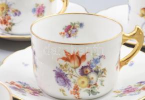 6 db Hüttl Tivadar Aquincum porcelán teás csésze és alj. Matricás, jelzett, minimális kopásokkal