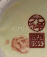 Terebess keleti mintás porcelán váza. Kézzel festett, jelzett, kopással 21 cm