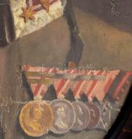 Hefty Frigyes (1894-1965) I. világháborús katonai repülő pilóta portréja, számos kitüntetéssel dekor...