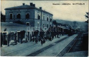 1923 Abbazia-Mattuglie, Opatija-Matulji; Stazione / railway station, locomotive, train / vasútállomás, vonat, gőzmozdony (ázott / wet damage)