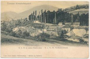 Körmöcbánya, Kremnitz, Kremnica; M. k. IV-es számú Nándor akn, bányaa. Kiadja Braun Ármin / K. u. No. IV. Ferdinand Schacht / mine shaft, adit (Rb)