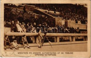 1928 Amsterdam - Ministers en andere autoriteiten op de tribune opening Olympiade / 1928 Summer Olympics in Amsterdam. Ministers and other authorities in the stands for the opening of the Olympics (gyűrődések / creases)