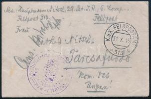 1915 Teljes levél, kézi cenzúrával K.u.K. FELDPOSTAMT 313 - Tarcsafürdő