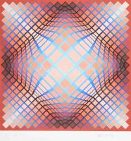 Victor Vasarely (1908-1997): Vega 3. Szitanyomat, papír, jelzett, számozott (83/110), 35×35 cm. Üveg...