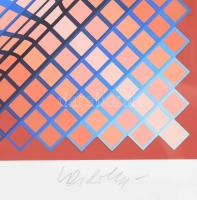 Victor Vasarely (1908-1997): Vega 3. Szitanyomat, papír, jelzett, számozott (83/110), 35×35 cm. Üveg...