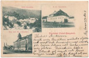 1901 Felsőbánya, Baia Sprie; Keleti bányatelep, M. kir. bányaiskola, római katolikus fiú és leány iskola / mine, schools (fl)