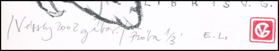 Véssey Gábor (1948-): Ex libris V.G., 2002. Litográfia, papír, jelzett, próbanyomat 1/3 számozással,...