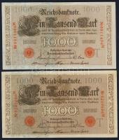 Német Birodalom / Császárság 1910. 1000M (2x) piros pecséttel, hétjegyű sorszámmal, zöld fázercsíkkal T:I