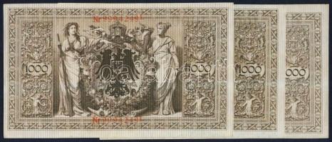 Német Birodalom / Császárság 1910. 1000M (3x) piros pecséttel, hétjegyű sorszámmal, zöld fázercsíkka...