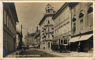 Klagenfurt am Wörthersee, Burggasse, Strassenbahn, Centralbank der Deutschen Sparkassen / street, tram, German bank. M. Helff Graz 1921, photo (EK)