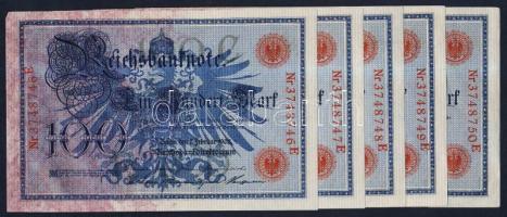 Német Birodalom / Császárság 1908. 100M (5x) piros pecséttel, egymás utáni sorszámokkal T:II+