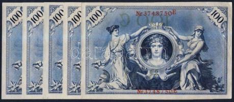 Német Birodalom / Császárság 1908. 100M (5x) piros pecséttel, egymás utáni sorszámokkal T:II+