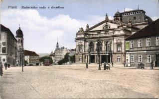 Plzen theatre Hostinec u Zlate Hvezdy and tram