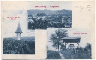 1907 Segesvár, Schässburg, Sighisoara; Türmchen auf der Steilau, Scariatin Denkmal / Skariatin (Szkarjatyin) tábornok síremléke, Török torony. W. Nagy kiadása / monument, Turkish tower (fl)