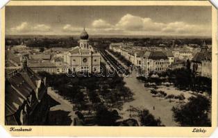 Kecskemét, látkép, Kossuth tér, zsinagóga. Berta J. kiadása (EM)