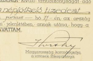 1928 Vitézi Rend avatási oklevél rajta Horthy Miklós kormányzó facsimile aláírásával rendkívül dekor...