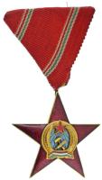 1949. "A Magyar Népköztársasági Érdemérem arany fokozata" zománcozott, aranyozott bronz kitüntetés mellszalagon T:AU,XF Hungary 1949. "Medal of Merit of the Hungarian People's Republic, Gold Class" enamelled gilt bronze decoration on ribbon C:AU,XF NMK 534