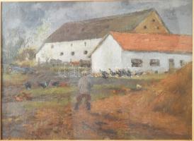Duray Tibor (1912 - 1988): Baromfiudvar. Olaj, vászon, jbl.: Duray T. 955. 28x37 cm, keretben, üvege...