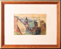 Domanovszky Endre (1907- 1974): Házak. Akvarell, papír, jbl.: Domanovszky. 19x28,5 cm. keretben, üve...