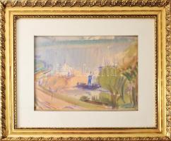 Márffy Ödön (1878-1959): Balaton. Akvarell, pasztell, papír, jjl.: Márffy. 27x37 cm, keretben, üvege...