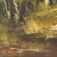 Bocsák Krisztina (1964- ): Halászok. Olaj, farost, jjl.: Kriszti Bocsák. 40x80 cm, keretben, jó álla...