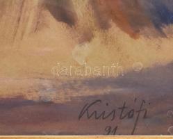 Kristófi János (1925-): Hölgy templomkapunál. Akvarell, papír, jjl.: Kristófi 91. 70x50 cm, keretben...