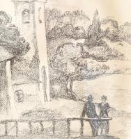 Jelzés nélkül: Templom. Litográfia, papír, 28x37 cm, keretben, üvegezett, hibátlan