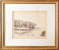 Varga Nándor Lajos (1895-1978): Parti fűzes / Rába Rumnál. Rézkarc, papír, jbl.: Parti füzes, jjl: V...