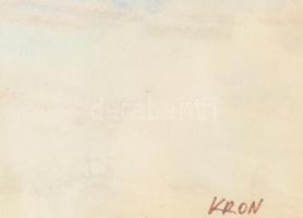 Kron Zsuzsa (1951): Füredi part. Akvarell, papír, Jh.: Kron Zsuzsa Füredi part, 1984. 33x45 cm, kere...