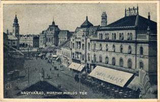 1940 Nagyvárad, Oradea; Horthy Miklós tér, Cafe Palace kávéház, villamos / square, cafe, tram (EK)