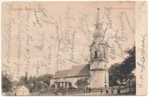 1908 Pele, Becheni; Fő utca, templom. Fogyasztási szövetkezet kiadása / main street, church (EK)