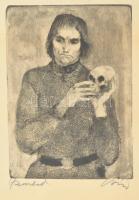 Szász Endre (1926-2003): Hamlet. Rézkarc, papír, jelzett, üvegezett fakeretben, 19,5×14 cm