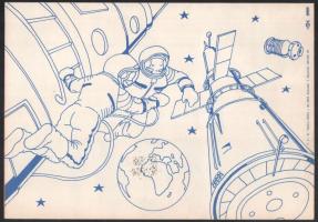 cca 1980 Interkozmosz kitöltetlen órarendje, kissé foltos, 21x30 cm, kihajtva: 42x30 cm