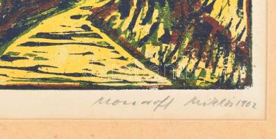 Mazsaroff Miklós (1929-1997): (...) öböl (Balaton?), 1962. Színes linómetszet, papír, jelzett, paszp...