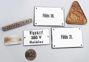 7 darab régi tábla, fém, zománcos tábla, h: 13 cm alatt