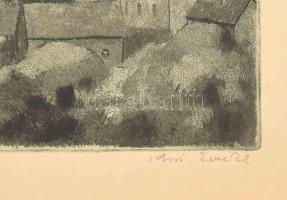 Kiss Terézia (1928-2016): Duna alkonyatban (Dunakanyar). Rézkarc, papír, jelzett, kartonra kasírozva...