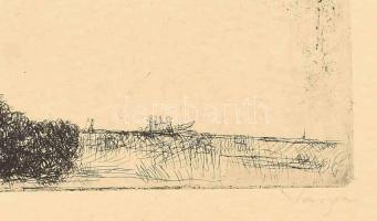 Varga Nándor Lajos (1895-1978): Dunakanyar. Rézkarc, papír, jelzett, kartonra kasírozva, 28×39,5 cm,...