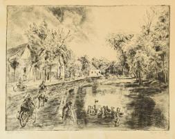 Aszódi Weil Erzsébet (1901-1976): Eső után. Rézkarc, papír, jelzett, 29,5×38 cm, foltos