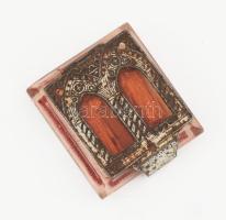 Kéthelyes kegytárgytartó, 2 szoborkával, 4x3,5 cm