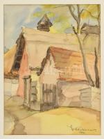 Olvashatatlan jelzéssel: Napfényes utca, 1970. Akvarell, papír, jelzett, paszpartuban, 17×13 cm,