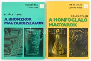 Hereditas sorozat 2 kötete: Dienes István: A honfoglaló magyarok. + Kovács Tibor: A bronzkor Magyarországon. Bp., 1977-1978, Corvina. Fekete-fehér képekkel illusztrálva. Kiadói papírkötés.